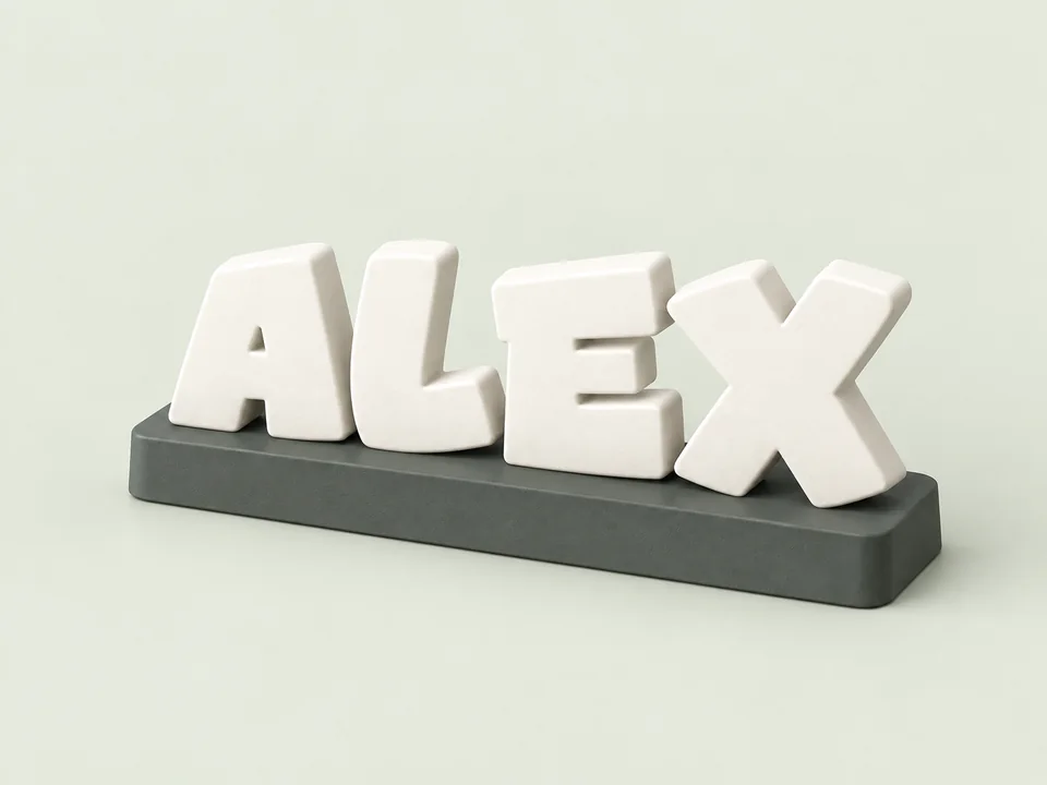 Name Plate — illustrative sample in the studio color palette