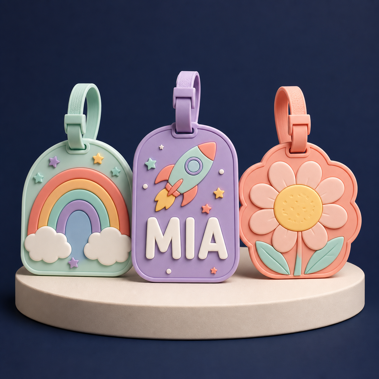 Pastel personalized backpack and bag name tags