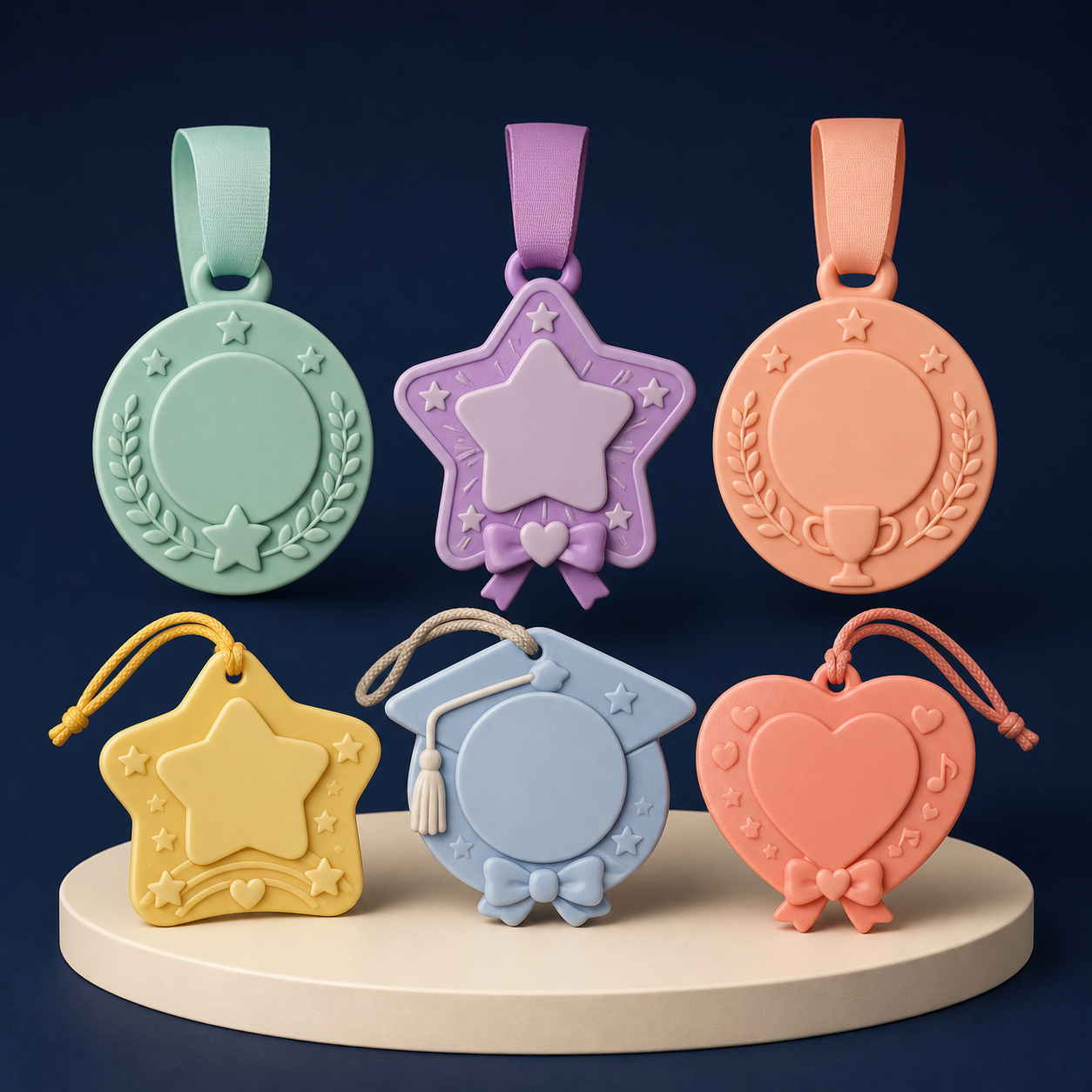 Pastel personalized event medallions and keepsakes