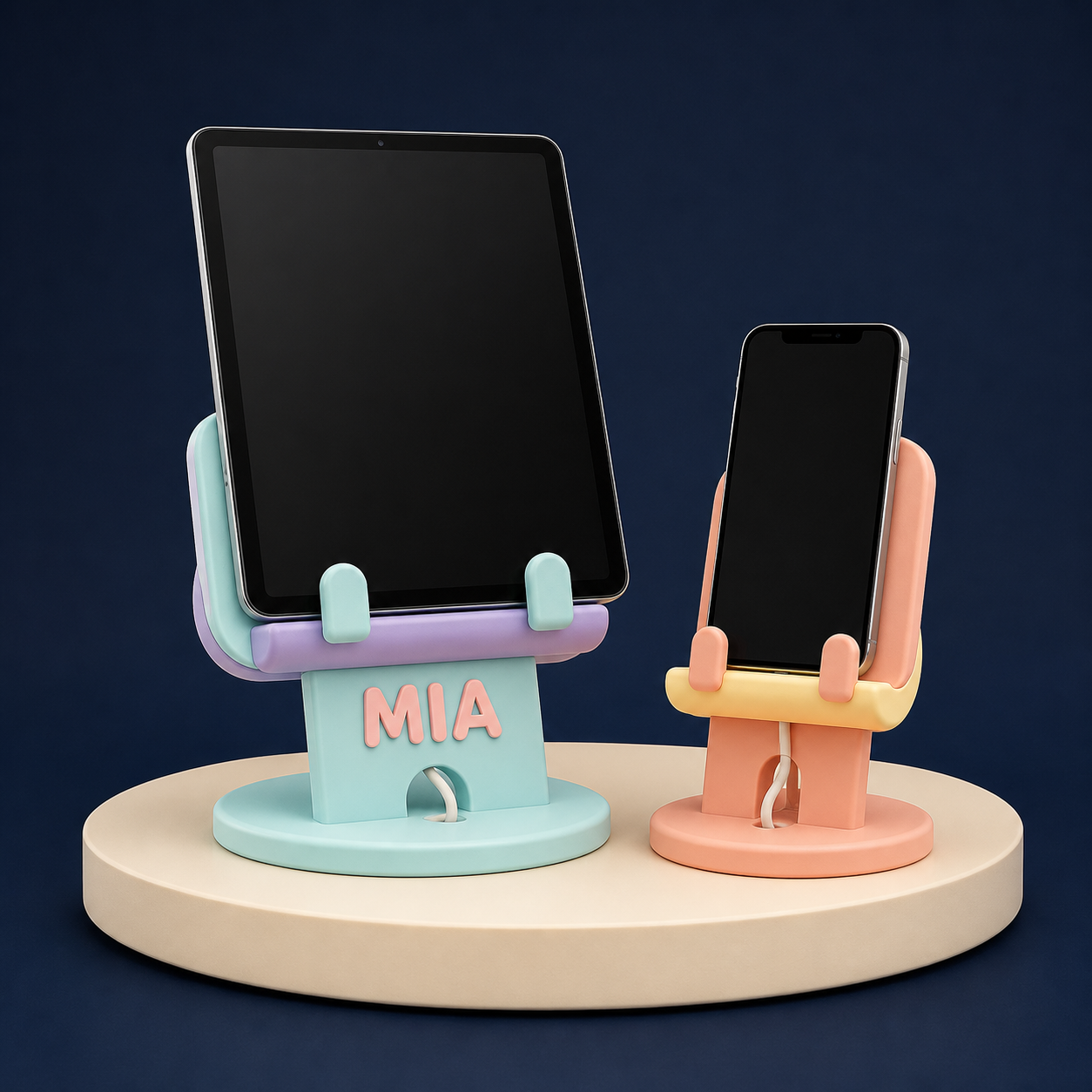 Pastel personalized iPad and iPhone stands